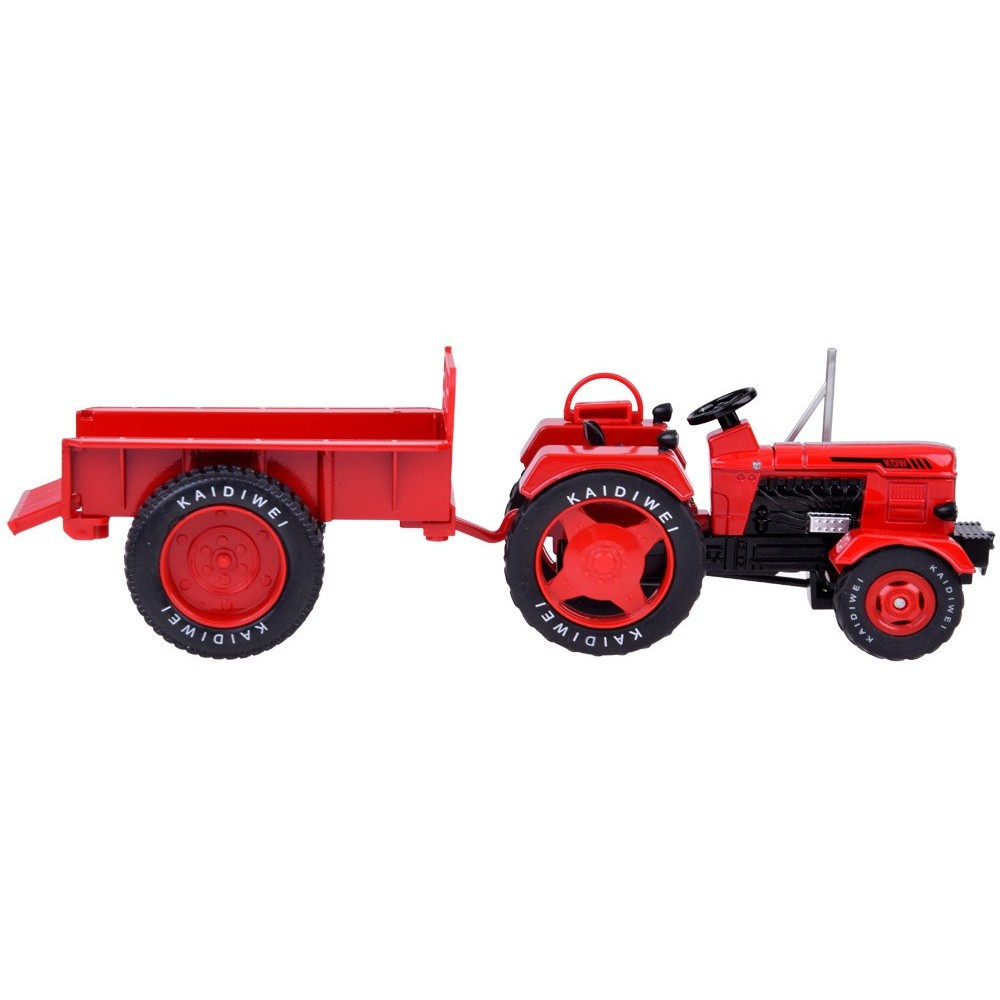 JOKO Kovový Traktor s Vlečkou 1:18, červený