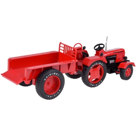JOKO Kovový Traktor s Vlečkou 1:18, červený