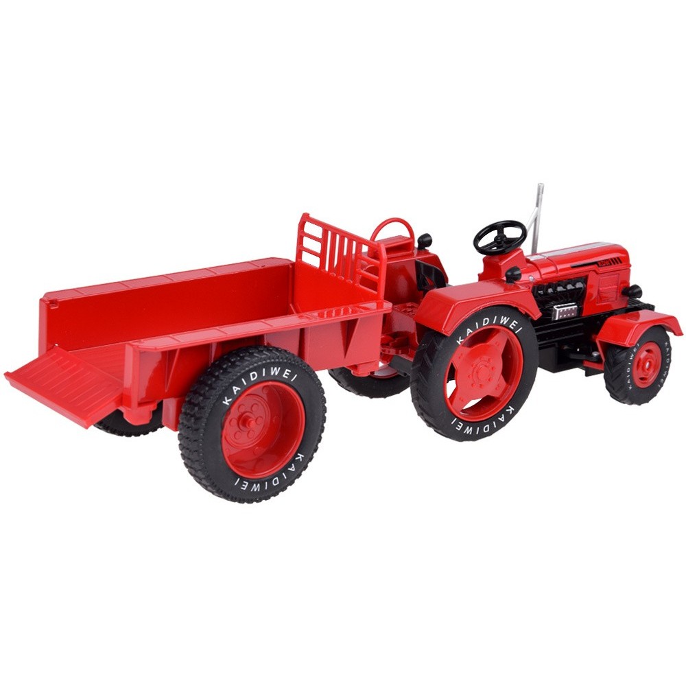 JOKO Kovový Traktor s Vlečkou 1:18, červený
