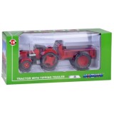 JOKO Kovový Traktor s Vlečkou 1:18, červený