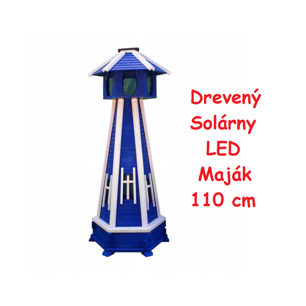 MKSTOR Dekoratívny Solárny drevený maják s LED svetlom do záhrady 110cm, modrý