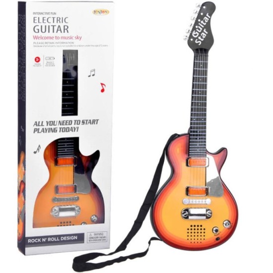JOKO Elektrická Gitara s Kovovými strunami s svetlom + melódie, hnedá