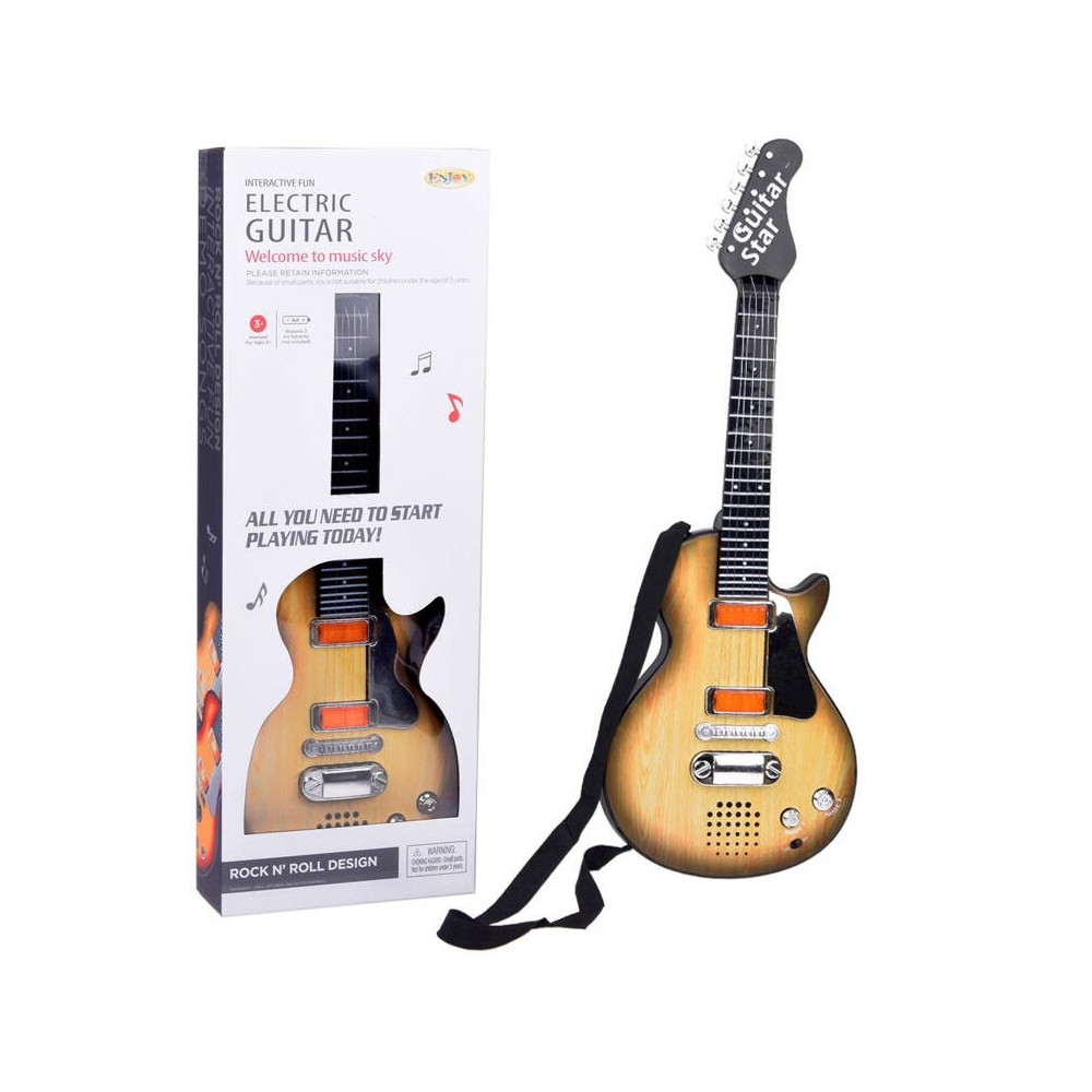 JOKO Elektrická Gitara s Kovovými strunami s svetlom + melódie,  svetlo hnedá