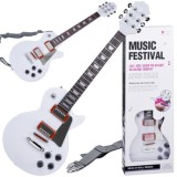 JOKO Detská Elektrická Gitara s kovovými strunami 69cm + popruh a melódie, biela