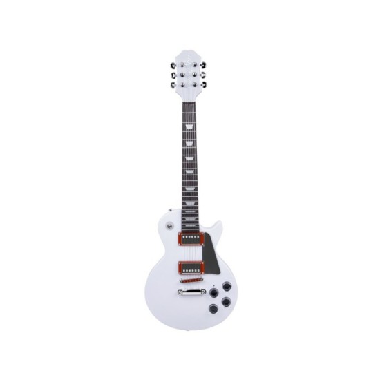 JOKO Detská Elektrická Gitara s kovovými strunami 69cm + popruh a melódie, biela