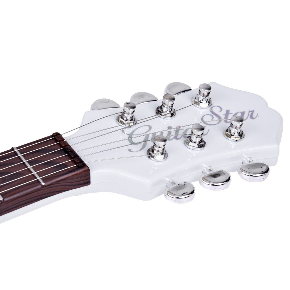 JOKO Detská Elektrická Gitara s kovovými strunami 69cm + popruh a melódie, biela