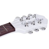 JOKO Detská Elektrická Gitara s kovovými strunami 69cm + popruh a melódie, biela