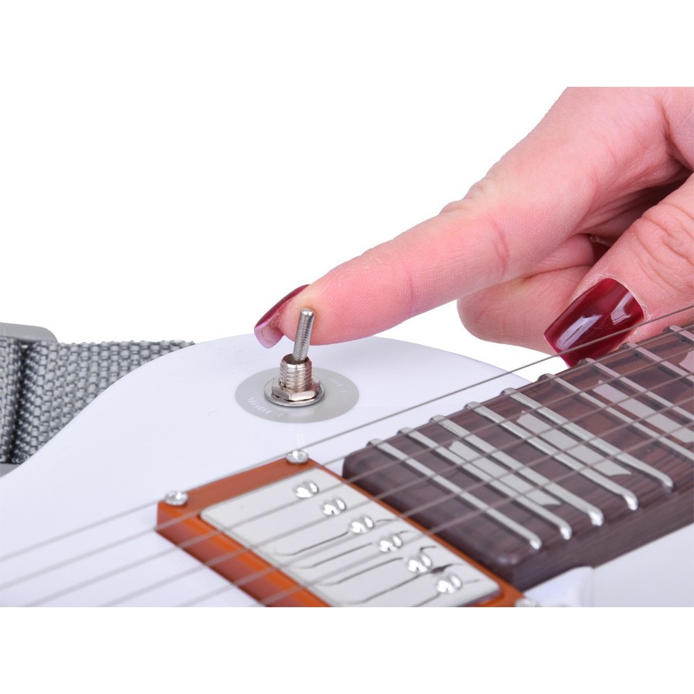 JOKO Detská Elektrická Gitara s kovovými strunami 69cm + popruh a melódie, biela