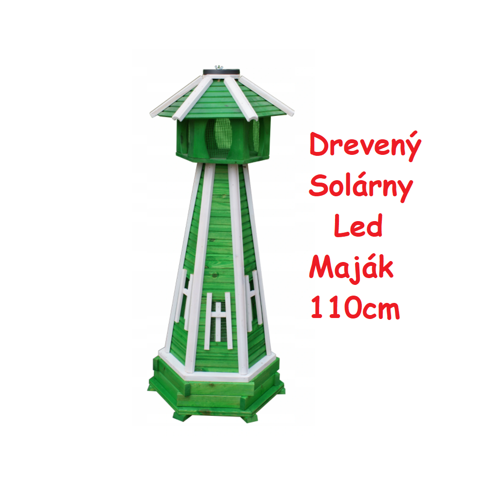 MKSTOR Dekoratívny Solárny drevený maják s LED svetlom do záhrady 110cm, zelený