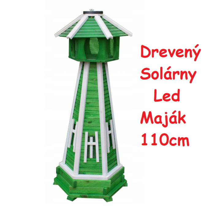 MKSTOR Dekoratívny Solárny drevený maják s LED svetlom do záhrady 110cm, zelený