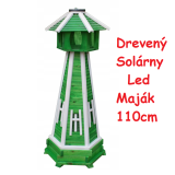 MKSTOR Dekoratívny Solárny drevený maják s LED svetlom do záhrady 110cm, zelený