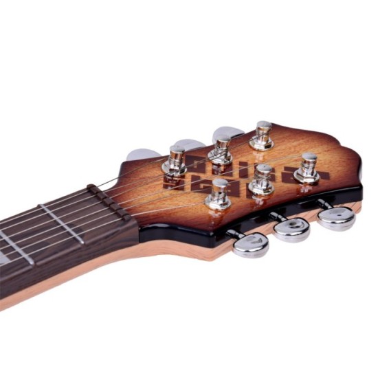 JOKO Detská Elektrická Gitara s Kombom so Svetlom, mikrofón na stojane, imitácia dreva, hnedá