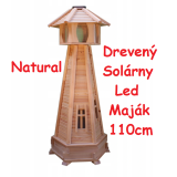 MKSTOR Dekoratívny Solárny drevený maják s LED svetlom do záhrady 110cm, Natural/ Nelakovaný