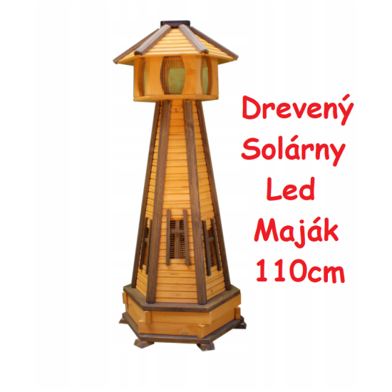 MKSTOR Dekoratívny Solárny drevený maják s LED svetlom do záhrady 110cm, svetlo hnedý