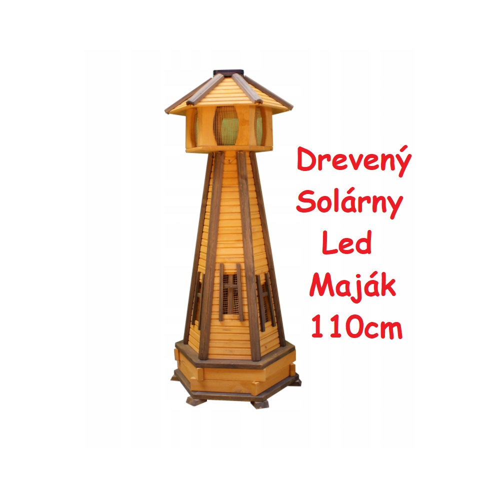 MKSTOR Dekoratívny Solárny drevený maják s LED svetlom do záhrady 110cm, svetlo hnedý