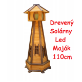 MKSTOR Dekoratívny Solárny drevený maják s LED svetlom do záhrady 110cm, svetlo hnedý