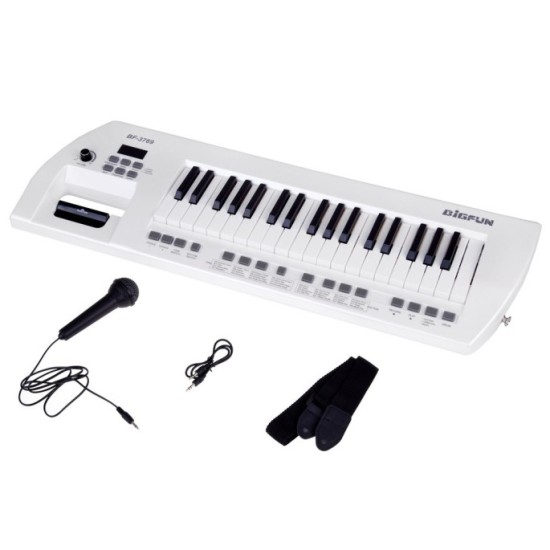 JOKO Elektrické klávesy s popruhom a mikrofónom, USB vstup a funkcia Nahrávania, biele