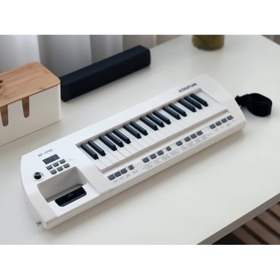 JOKO Elektrické klávesy s popruhom a mikrofónom, USB vstup a funkcia Nahrávania, biele