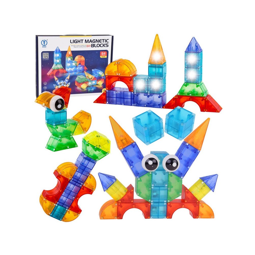 JOKO Svietiace Magnetické Kocky 3D s LED svetlom 64ks