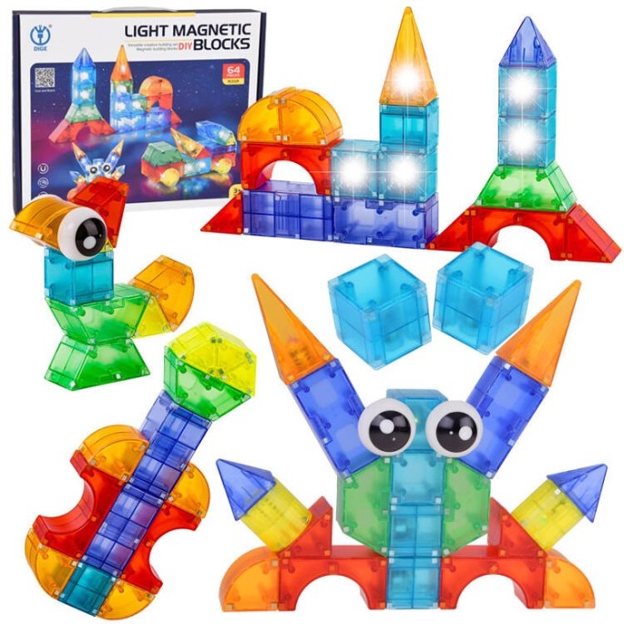 JOKO Svietiace Magnetické Kocky 3D s LED svetlom 64ks