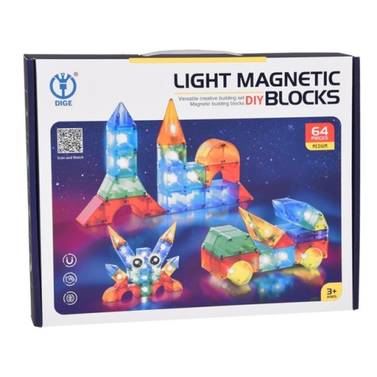 JOKO Svietiace Magnetické Kocky 3D s LED svetlom 64ks