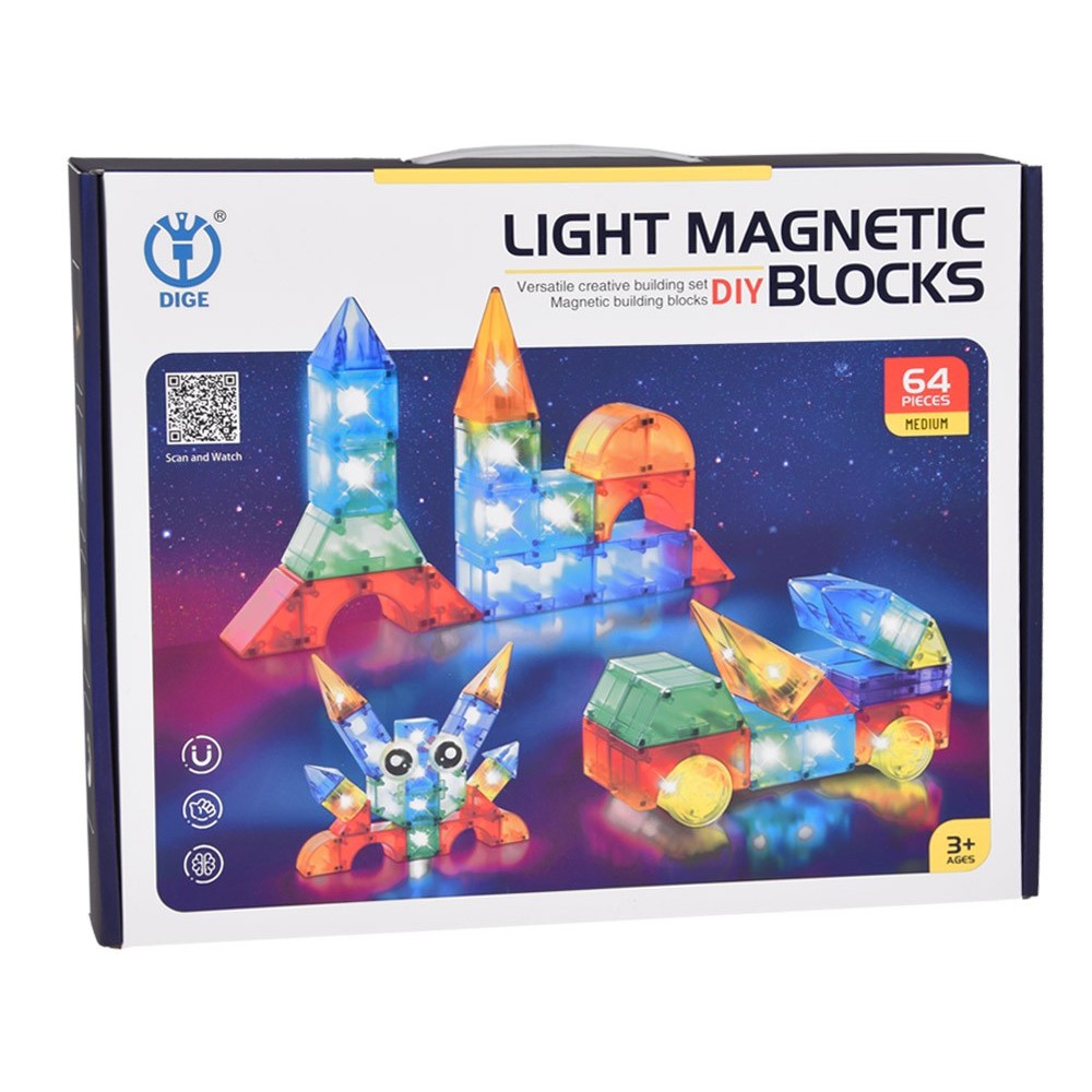 JOKO Svietiace Magnetické Kocky 3D s LED svetlom 64ks