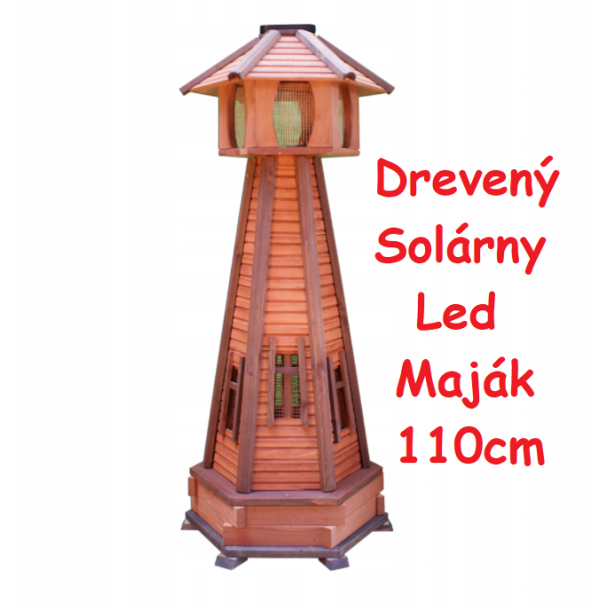 MKSTOR Dekoratívny Solárny drevený maják s LED svetlom do záhrady 110cm, hnedá/tmavo hnedá