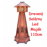 MKSTOR Dekoratívny Solárny drevený maják s LED svetlom do záhrady 110cm, hnedá/tmavo hnedá