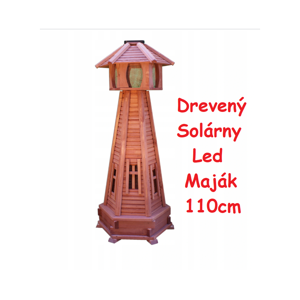 MKSTOR Dekoratívny Solárny drevený maják s LED svetlom do záhrady 110cm, hnedý