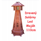 MKSTOR Dekoratívny Solárny drevený maják s LED svetlom do záhrady 110cm, hnedý