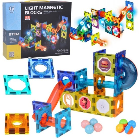 JOKO Svietiace Magentické kocky s Guličkovou dráhou a LED svietiacimi Guličkami