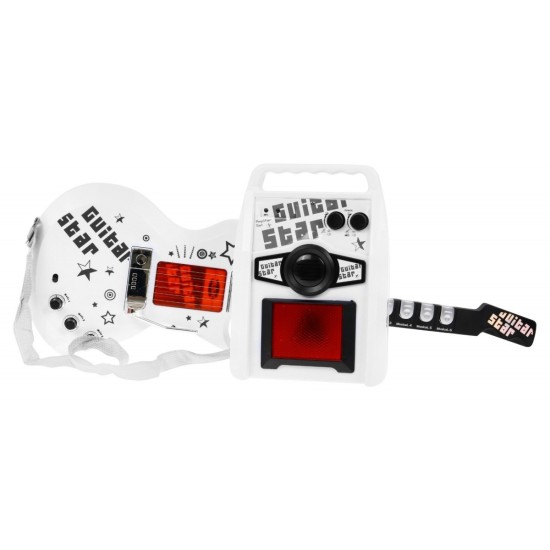 JOKO Elektrická gitara + mikrofón + statív + kombo sada 3v1, biela