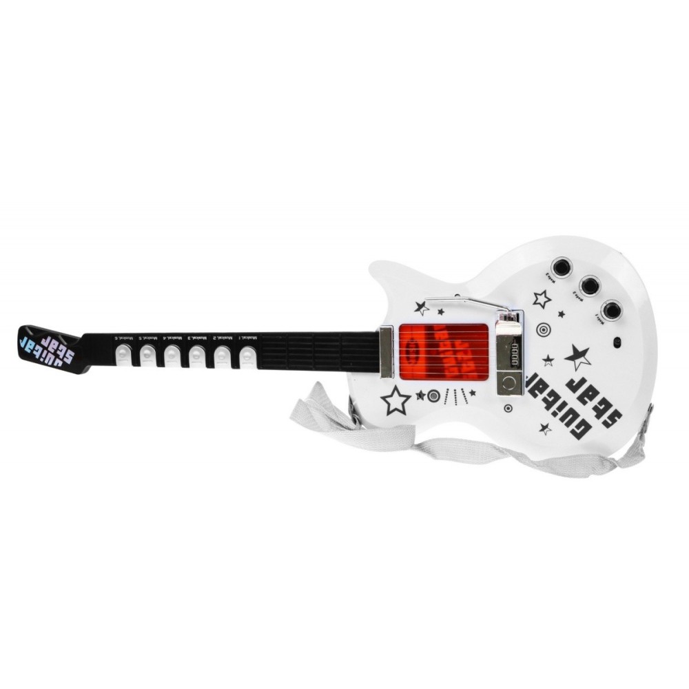 JOKO Elektrická gitara + mikrofón + statív + kombo sada 3v1, biela