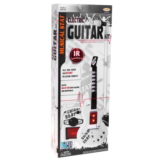 JOKO Elektrická gitara + mikrofón + statív + kombo sada 3v1, biela