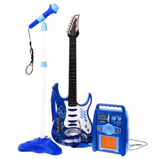 JOKO Sada Elektrická Gitara s Kombom a mikrofónom + nastaviteľný stojan, modrá