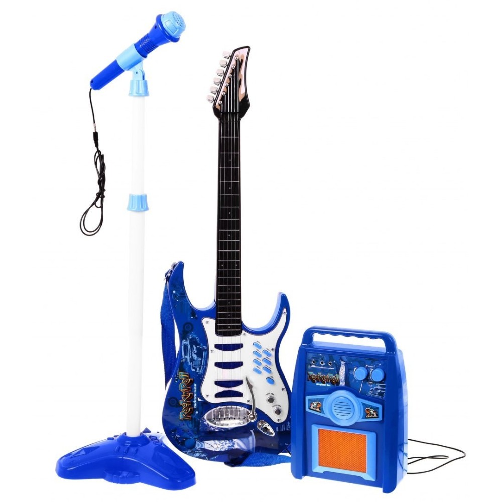 JOKO Sada Elektrická Gitara s Kombom a mikrofónom + nastaviteľný stojan, modrá