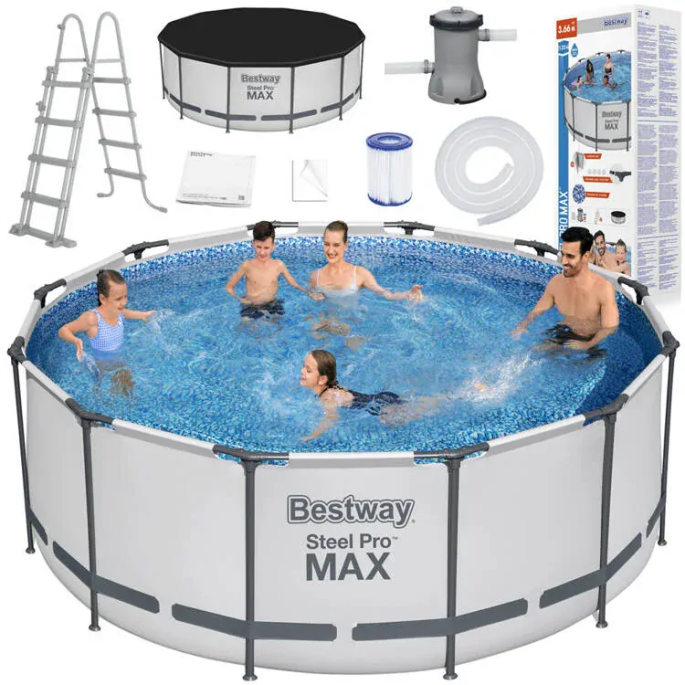 Bestway Bazén 56420 Steel Pro MAX 366 cm x 122 cm + prikrývacia plachta + čerpadlo + rebrík