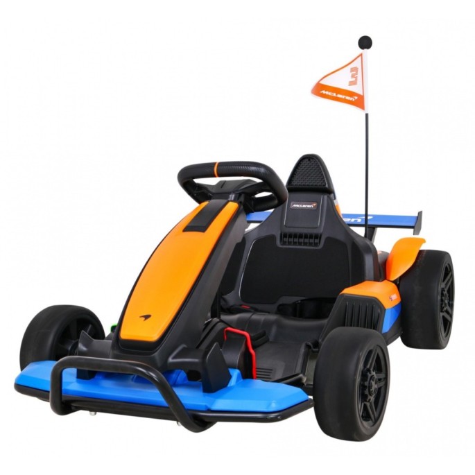 JOKO Elektrická Formula, motokára McLaren Drift, nosnosť 60kg, 2x150W, 24V, penové kolesá, oranžovo-modrá