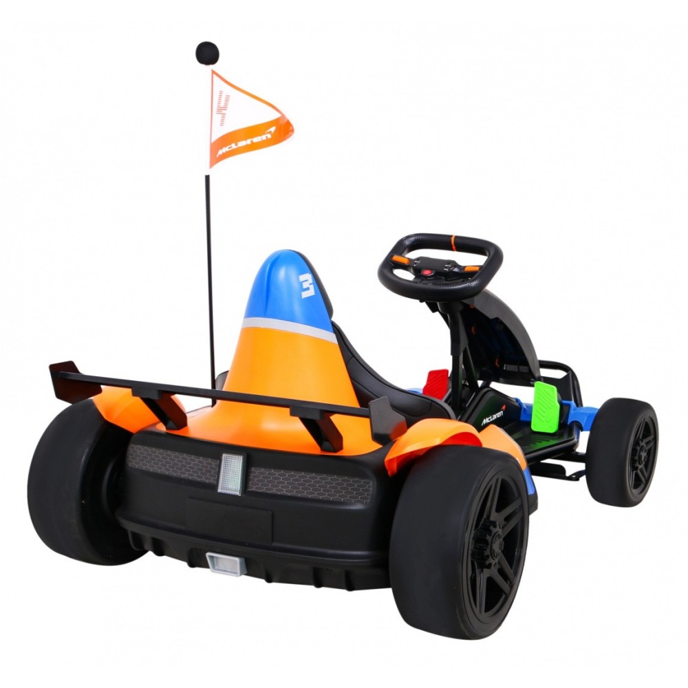 JOKO Elektrická Formula, motokára McLaren Drift, nosnosť 60kg, 2x150W, 24V, penové kolesá, oranžovo-modrá
