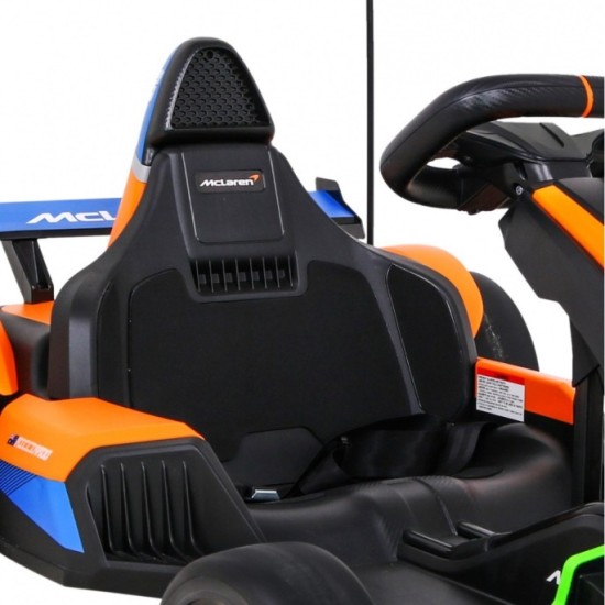 JOKO Elektrická Formula, motokára McLaren Drift, nosnosť 60kg, 2x150W, 24V, penové kolesá, oranžovo-modrá