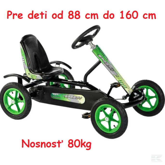 DINO Cars Šľapacia Motokára Speedy BF1, pre deti do 160 cm, nosnosť 80kg, nafukovacie kolesá, čierno-zelená