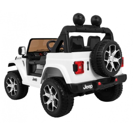 JOKO Elektrické autíčko JEEP Wrangler Rubicon 4x4, penové kolesá, kožené sedadlo, FM rádio, biele