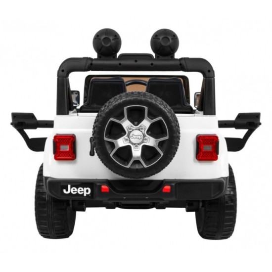 JOKO Elektrické autíčko JEEP Wrangler Rubicon 4x4, penové kolesá, kožené sedadlo, FM rádio, biele