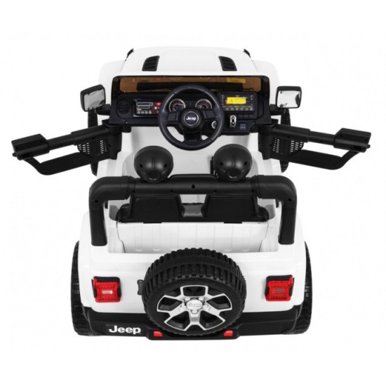 JOKO Elektrické autíčko JEEP Wrangler Rubicon 4x4, penové kolesá, kožené sedadlo, FM rádio, biele