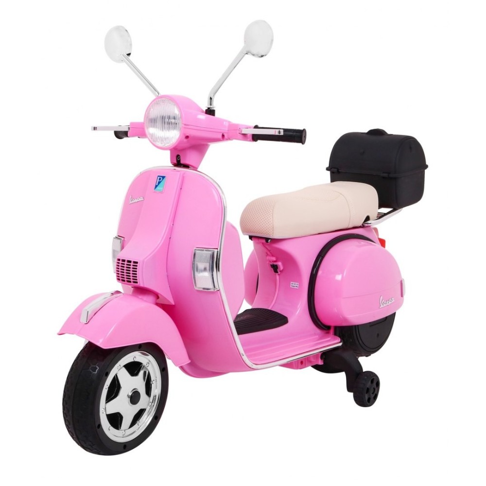 JOKO Elektrický skúter VESPA, penové kolesá, kožené sedadlo, ružový