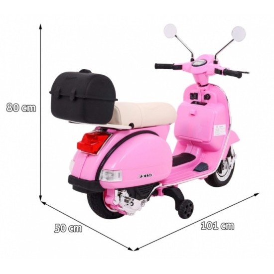 JOKO Elektrický skúter VESPA, penové kolesá, kožené sedadlo, ružový