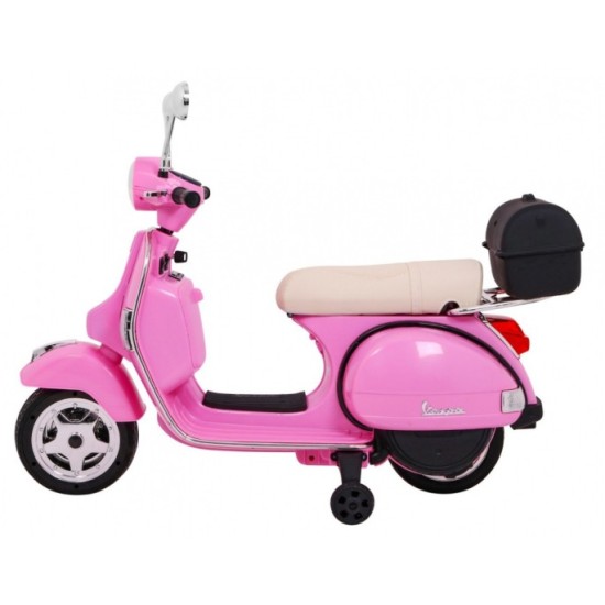JOKO Elektrický skúter VESPA, penové kolesá, kožené sedadlo, ružový
