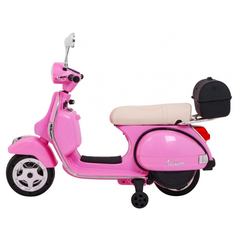 JOKO Elektrický skúter VESPA, penové kolesá, kožené sedadlo, ružový