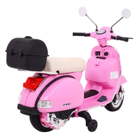 JOKO Elektrický skúter VESPA, penové kolesá, kožené sedadlo, ružový