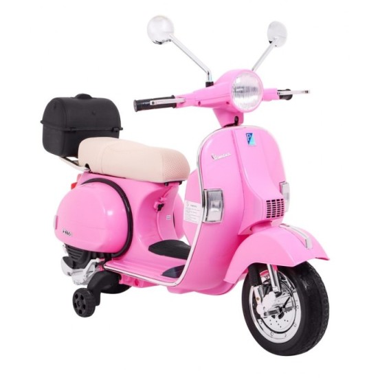 JOKO Elektrický skúter VESPA, penové kolesá, kožené sedadlo, ružový